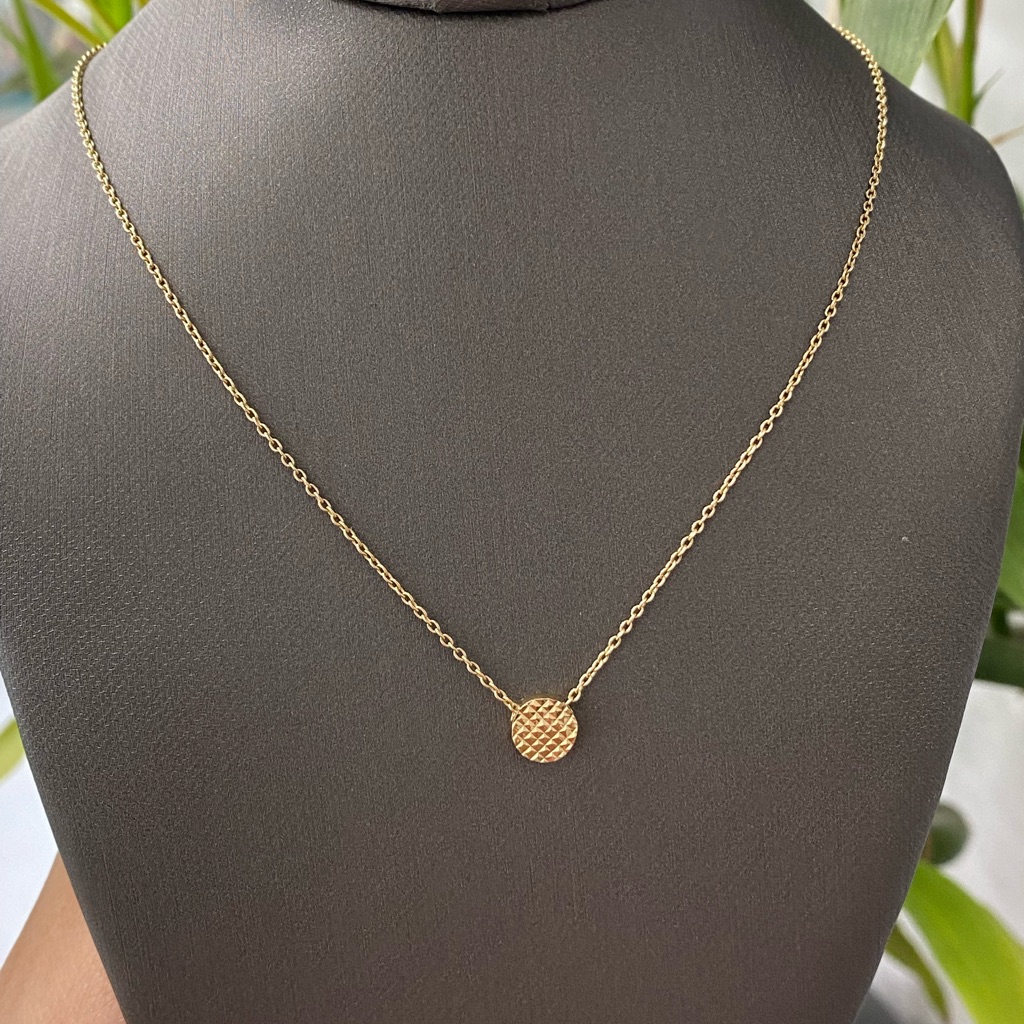14k Yellow Gold Diamond Cut Small Circle Necklace